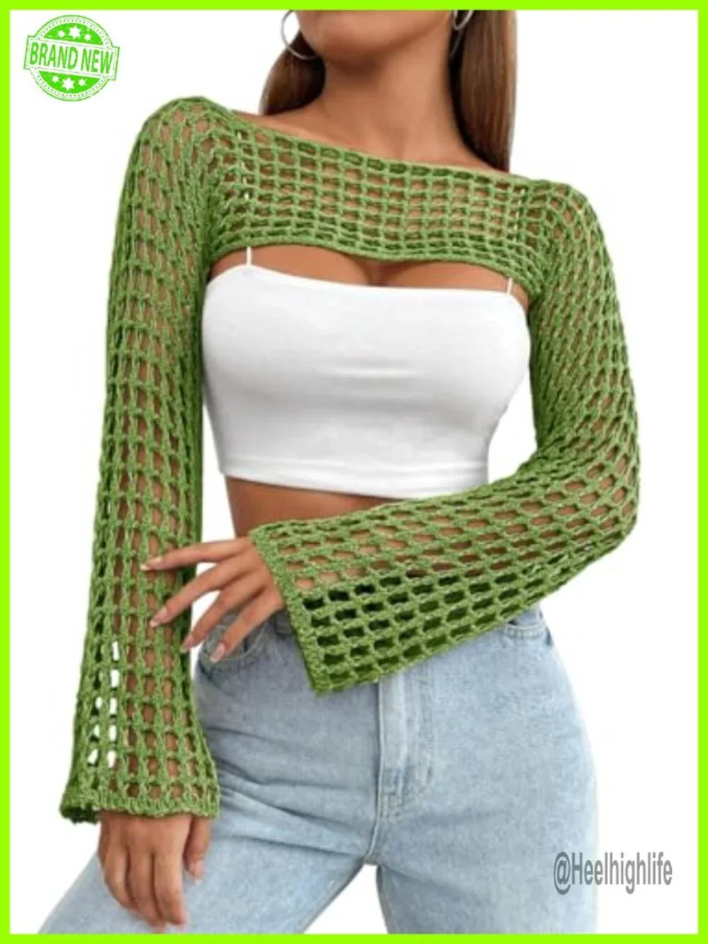 Crochet Hollow Out Bolero Shrug See Through Cropped Knit Sweater Top Y2K